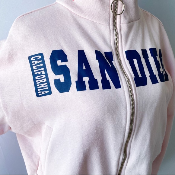 San Diego zipper light pink turtleneck bomber crop jacket - Picture 5 of 13